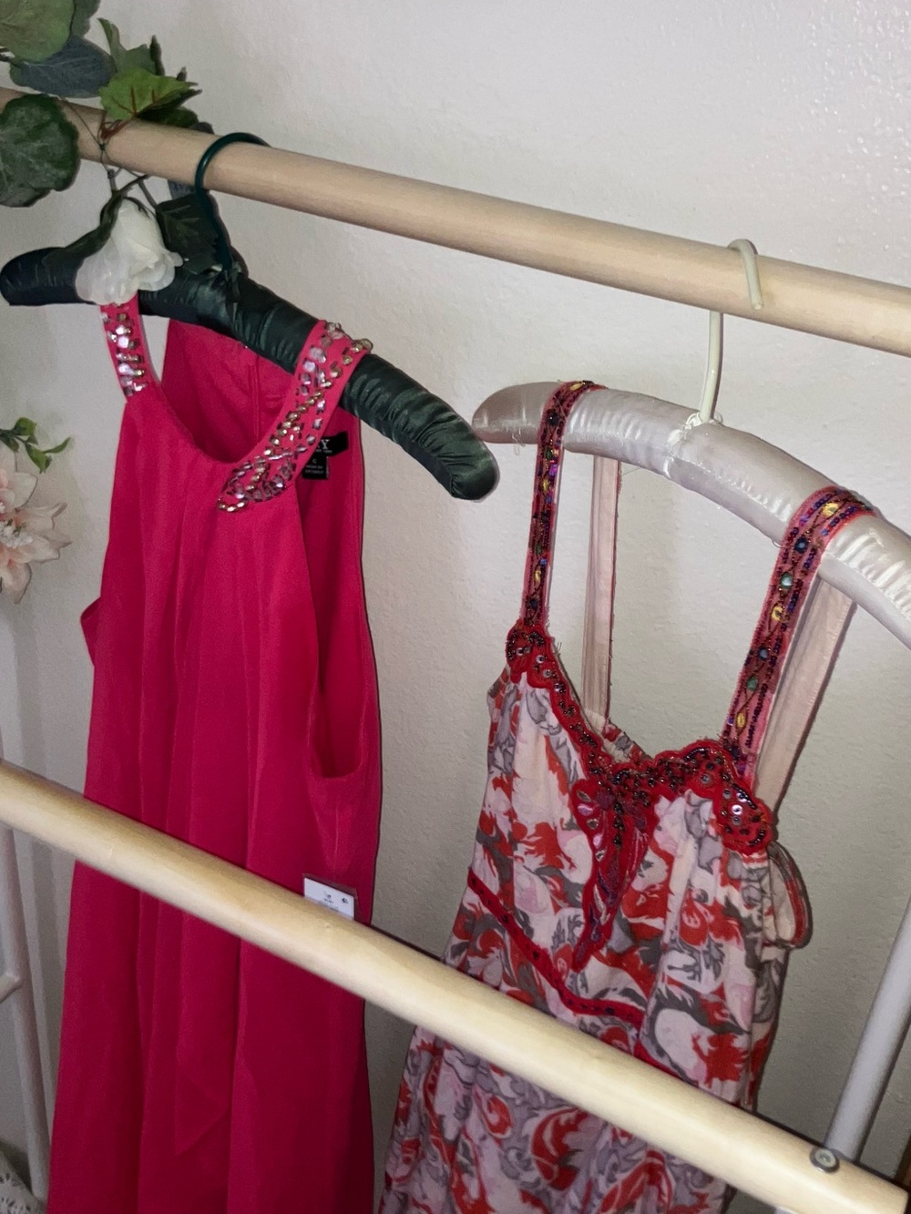 Free People and SLNY  Hot Pink & Coral Embellished Asymmetrical Dresses